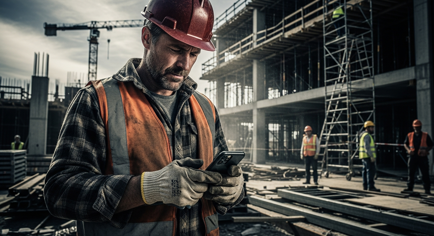 Construction worker using phone